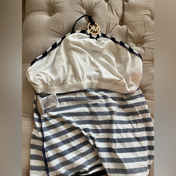 MICHAEL KORS Logo Charm Swimsuit Blue Striped Top size Small Bran new w/o tag - Picture 2 of 3